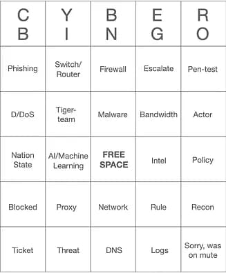 cybersecurity bingo card